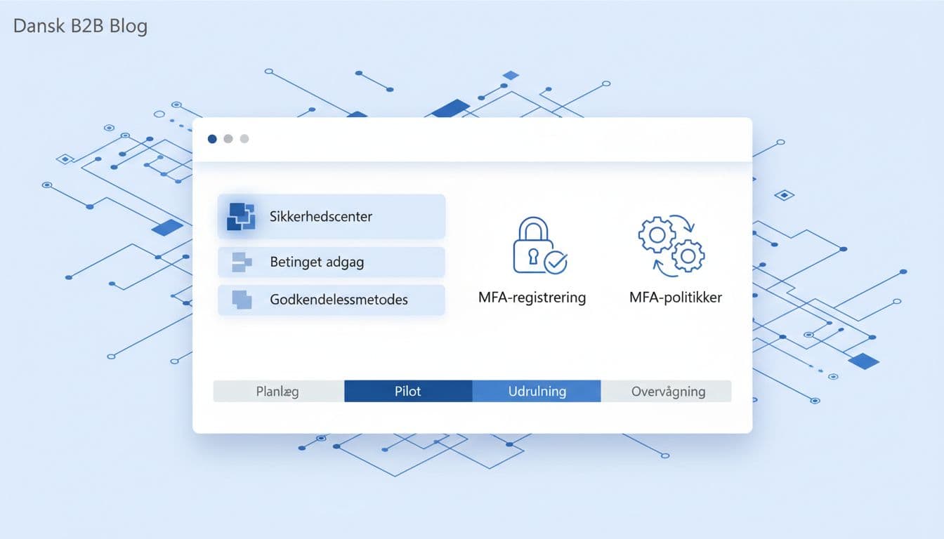 Illustration af trinvis portal-navigation med Planlæg, Pilot, Udrulning, Overvågning