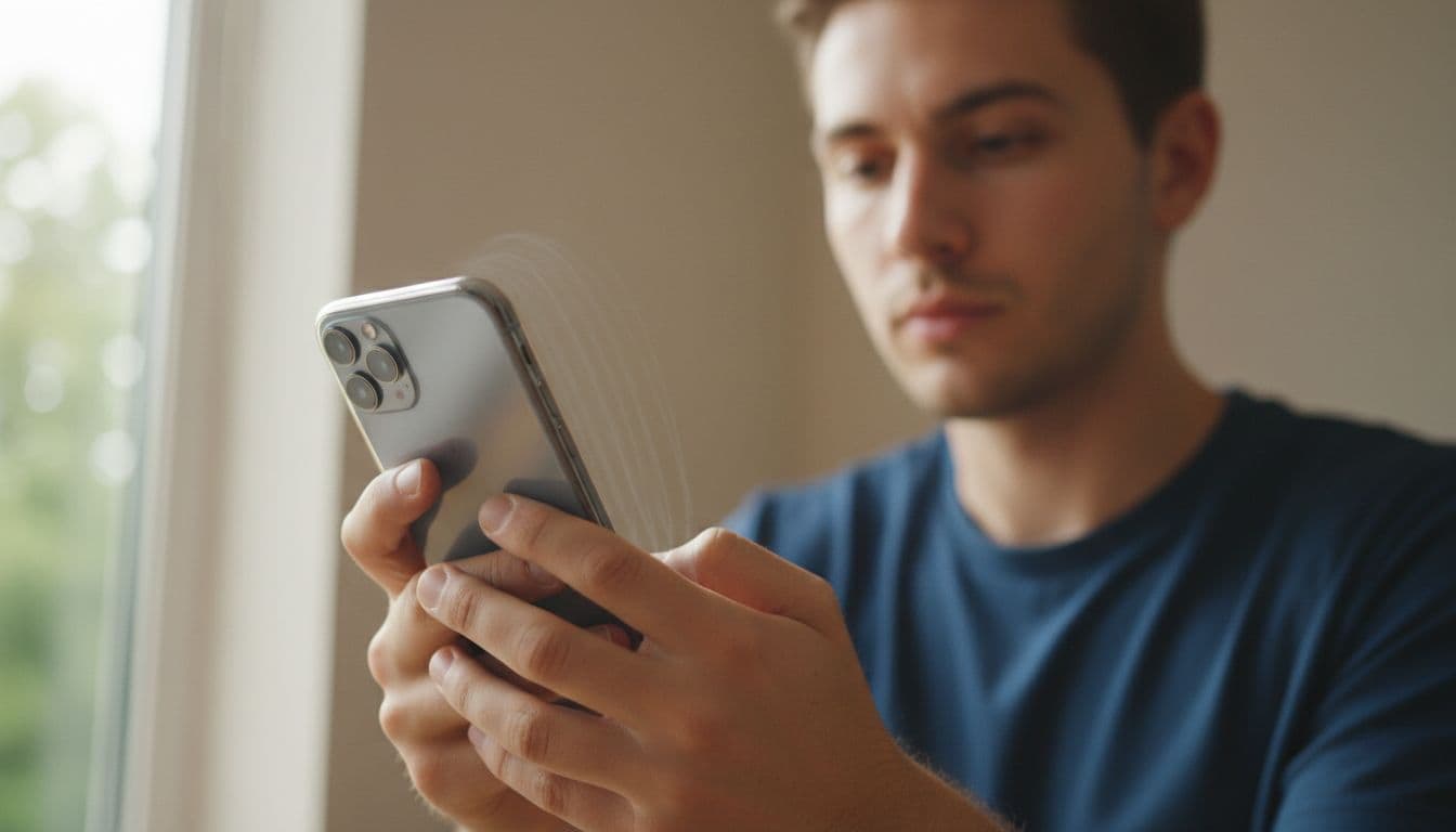 A person holds a smartphone in their hand to feel the haptic feedback.