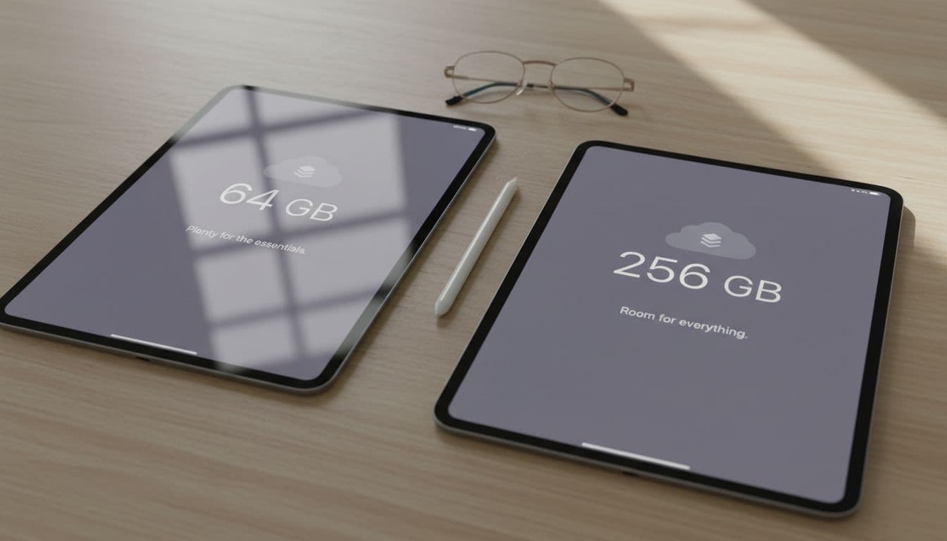 Two identical tablets placed side by side on a natural wooden surface with soft daylight.