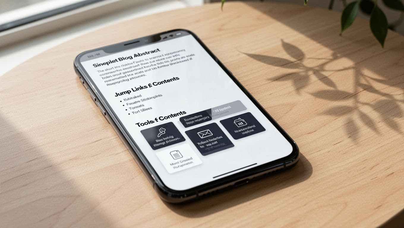 How to Create a Resources Page That Earns Affiliate Income 2 A modern smartphone lies flat on a light wooden table under soft natural light, displaying a mobile-optimized blog resources page with a table of contents and tool cards.