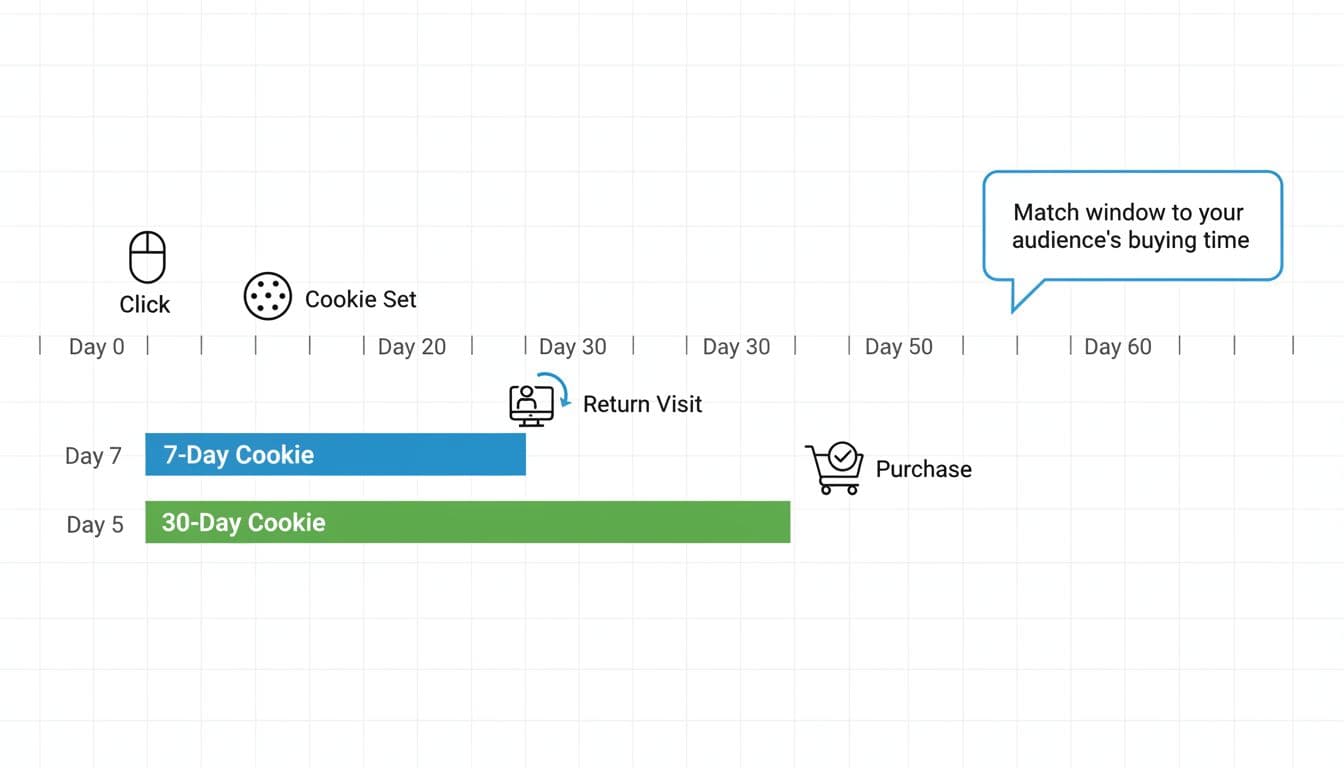 Affiliate cookie windows timeline infographic