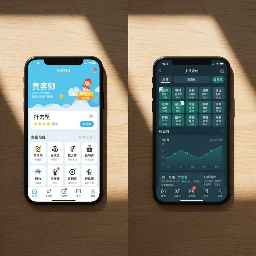 HelloChinese vs SuperChinese in 2026: Which Works Better for Serious Learners? 2 Two mobile phones side-by-side on a wooden desk displaying distinct Chinese language learning interface designs.