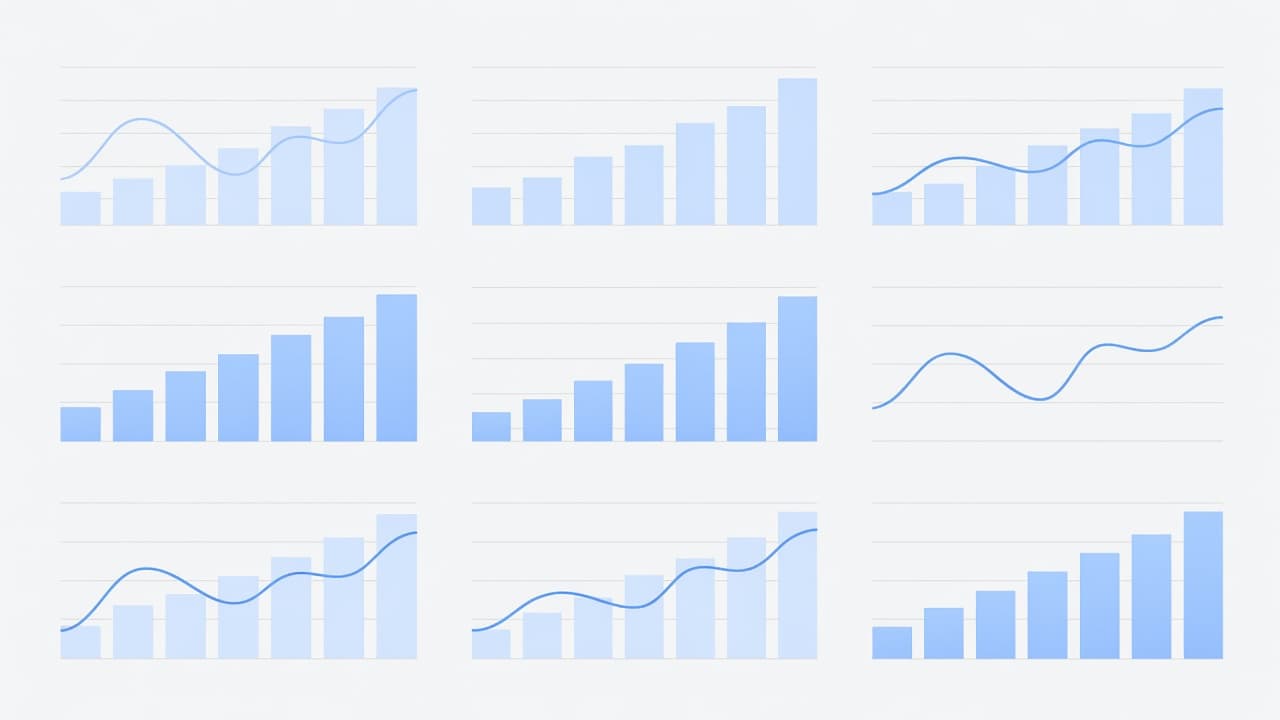 A digital analytics dashboard featuring professional blue and grey charts for tracking website data.