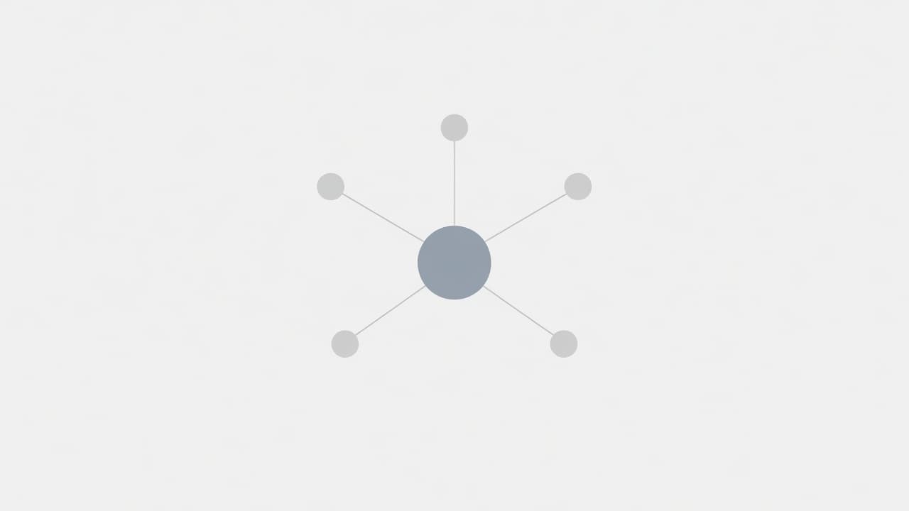 A minimal graphic showing a central hub node connected to five smaller regional points by thin lines.