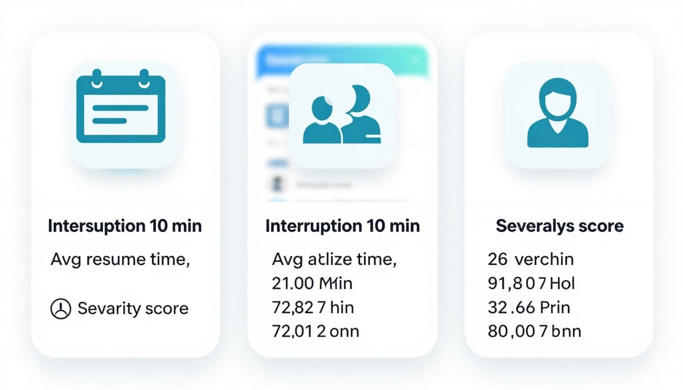 Simple comparison table infographic showing ad interruptions metrics for language apps, including interruptions per 10 minutes, average resume time, and severity score, with generic app icons and blurred phone settings background.