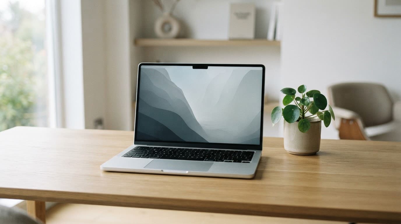 Talk To Me In Korean Review 2026: Is It Worth It? 3 A laptop and small green plant sit on a light wood desk.