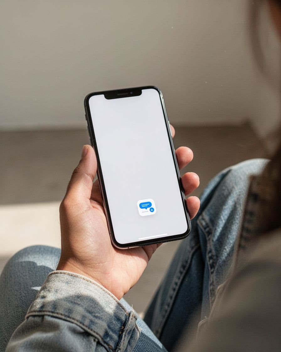 Professional SaaS-style mockup of a thumb-friendly mobile ecommerce site featuring a collapsed live chat widget at the bottom, held relaxed in one hand with subtle colors and soft lighting.