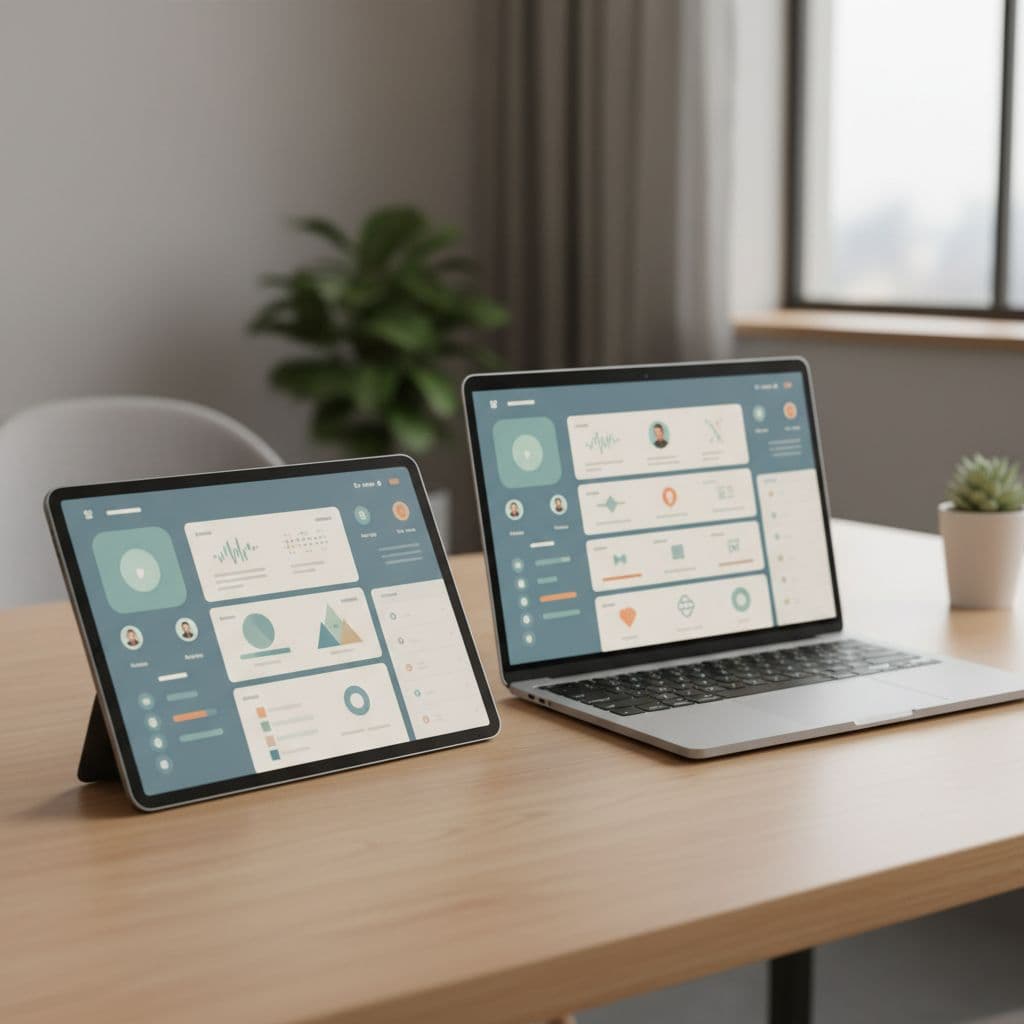 Transparent Language Review 2026: Better for Classrooms Than Self-Study? 2 A tablet and laptop rest on a clean wooden desk displaying a professional language learning interface.