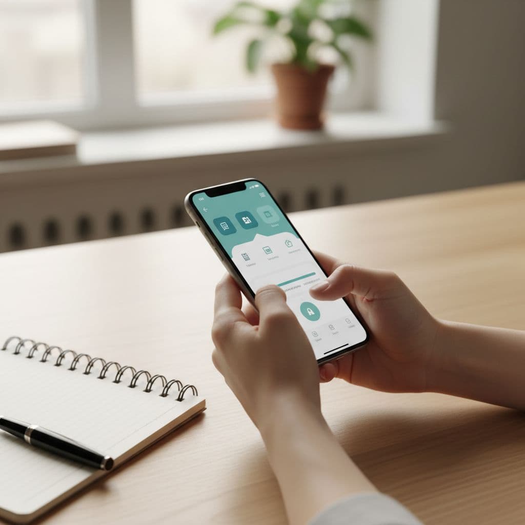 Best Hindi Learning Apps for Serious Learners in 2026 2 A person holds a smartphone with a language app at a wooden desk.