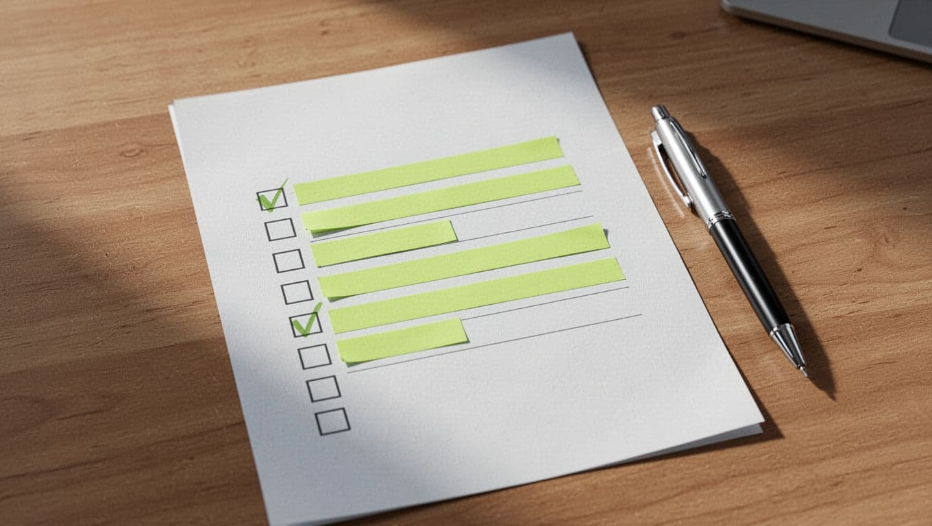 Top-down view of a printable checklist on a desk with pen, highlighting reversed commissions recovery steps, soft office lighting and realistic paper texture.
