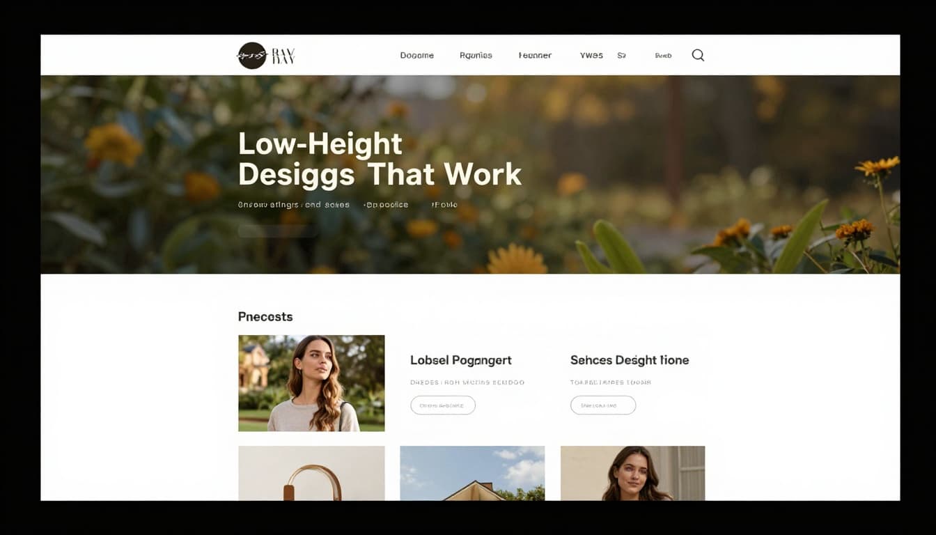 Desktop ecommerce collection page mockup with slim low-height top banner featuring subtle seasonal theme, full product grid visible above the fold, modern minimalist style with bright natural lighting on neutral surface.