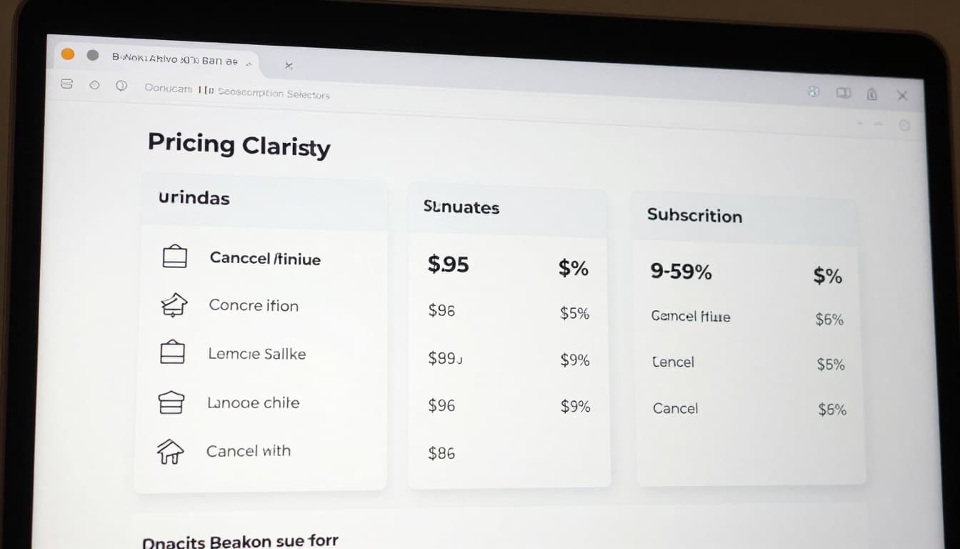 Close-up of desktop browser window on product page highlighting side-by-side pricing cards for one-time purchase and subscription plan, with savings percentage, free shipping, and cancel anytime icons.