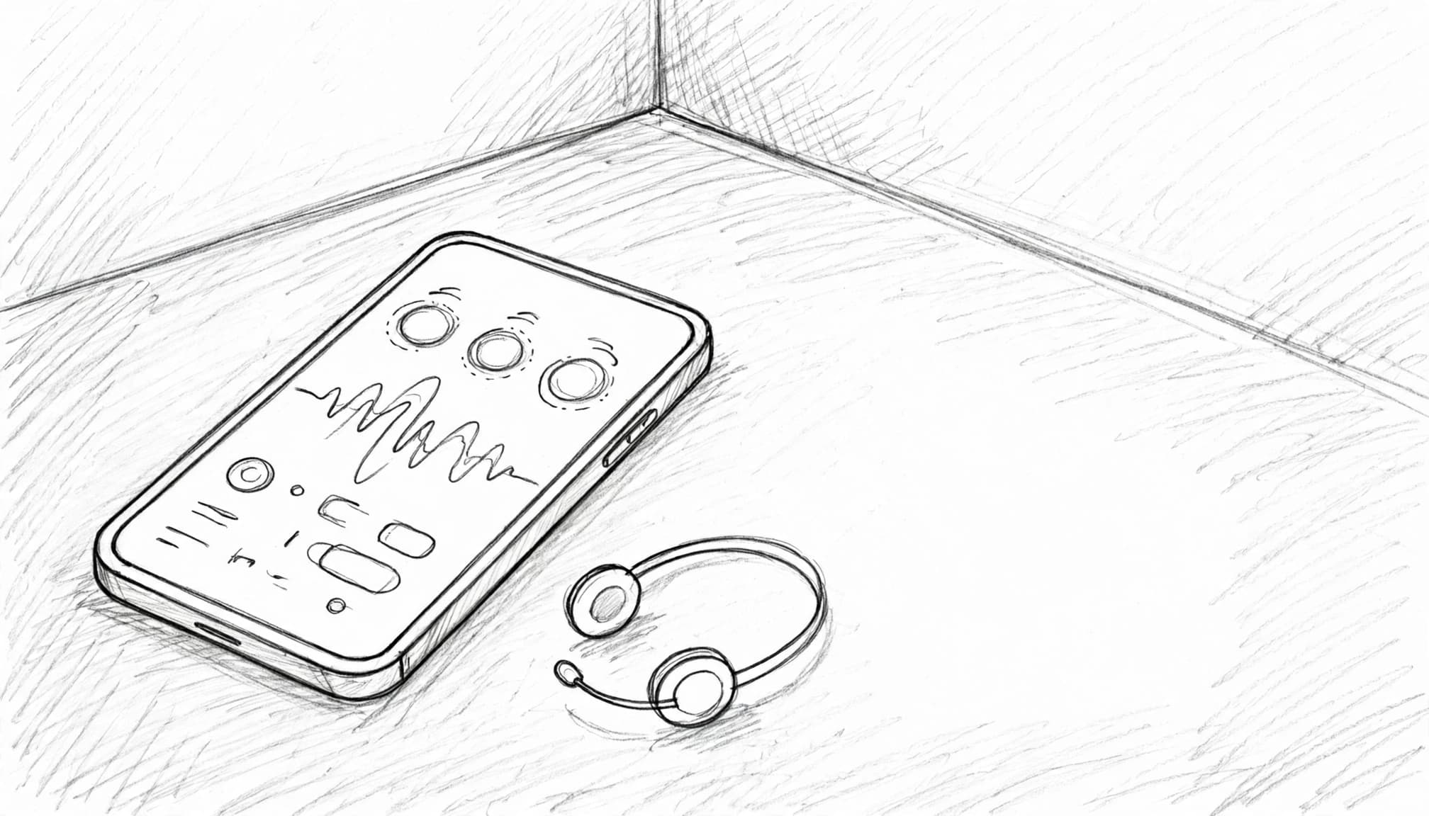 Açık renkli masada, yanında küçük bir kulaklık bulunan akıllı telefon.