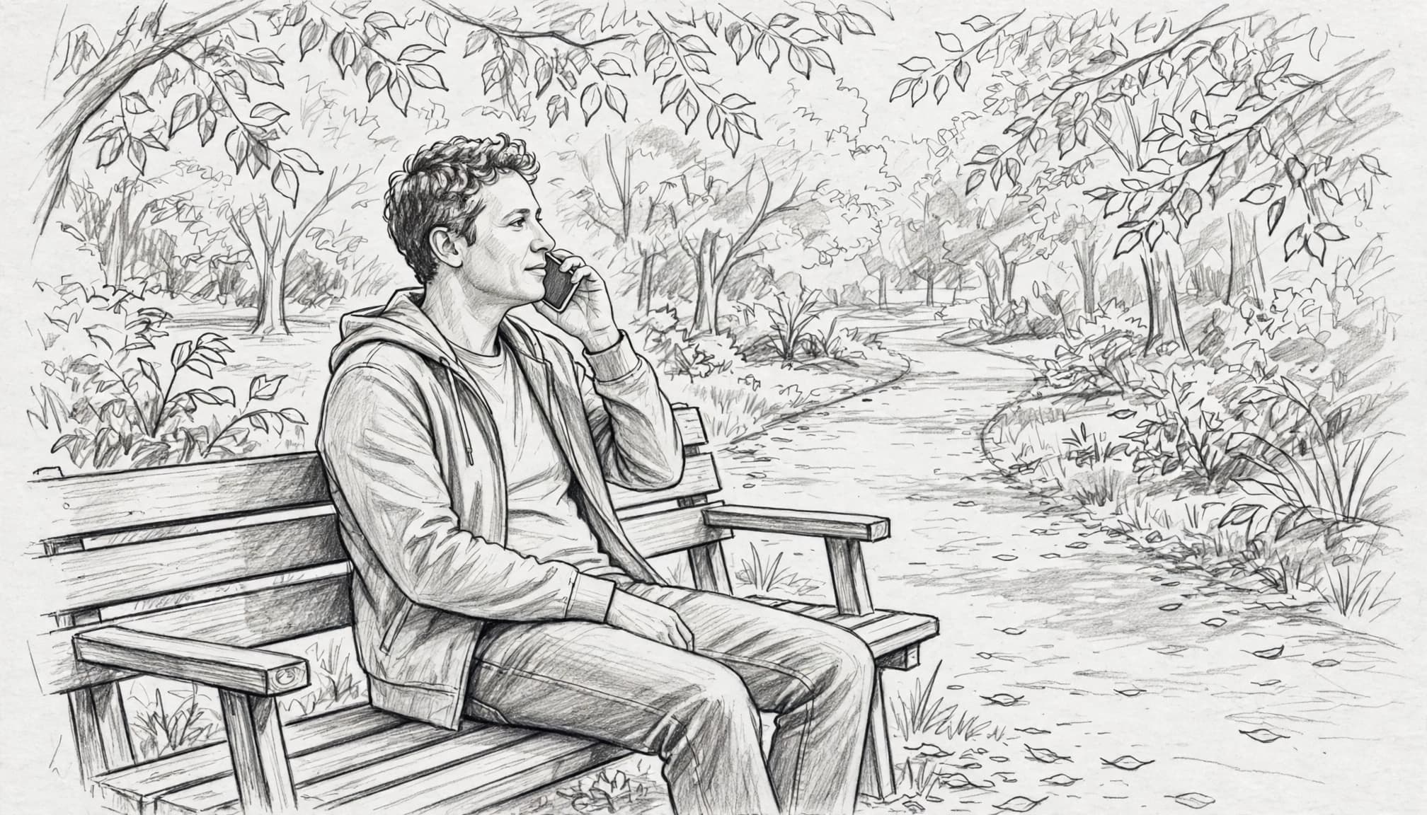 Bir yetişkin park bankında oturup telefonla konuşuyor.