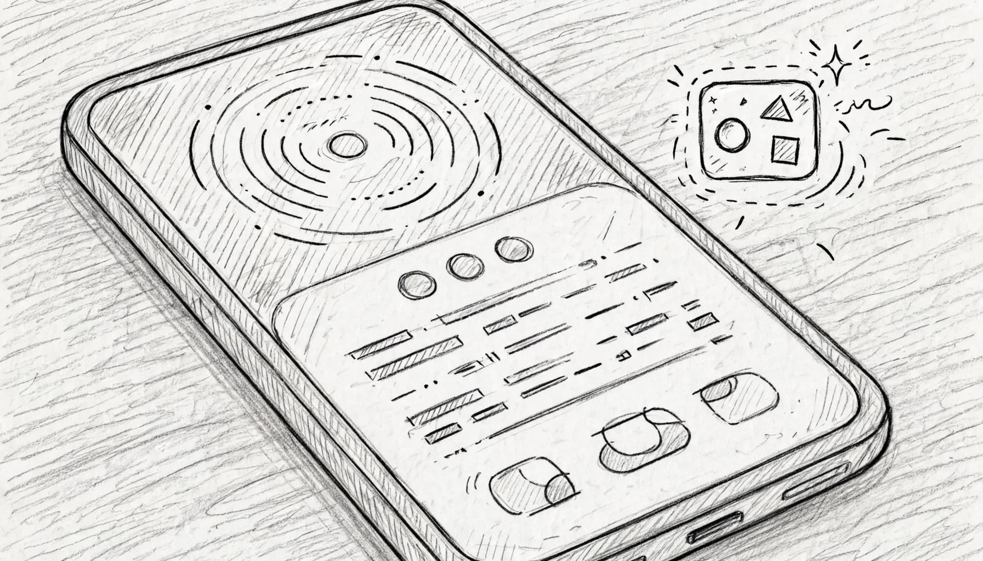 Masada duran akıllı telefon ve yanında basit şekiller içeren küçük bir simge.