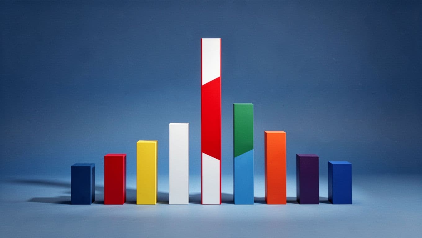 Vertical bar chart with prominent red-white bar at top for Serie A standings, shorter bars below in varied colors, blue gradient background.