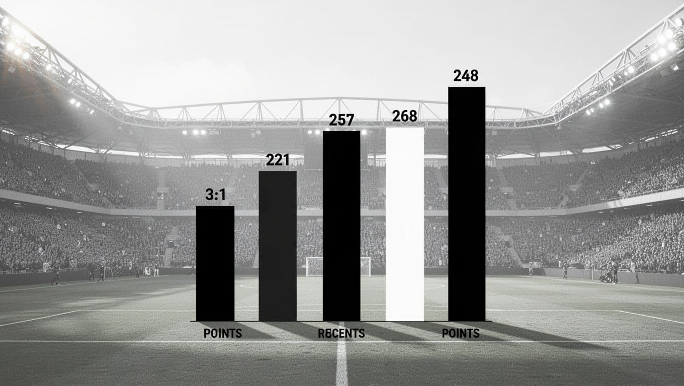 Black-and-white bar chart shows points from Angers SCO's last five Ligue 1 matches on subtle soccer stadium background.