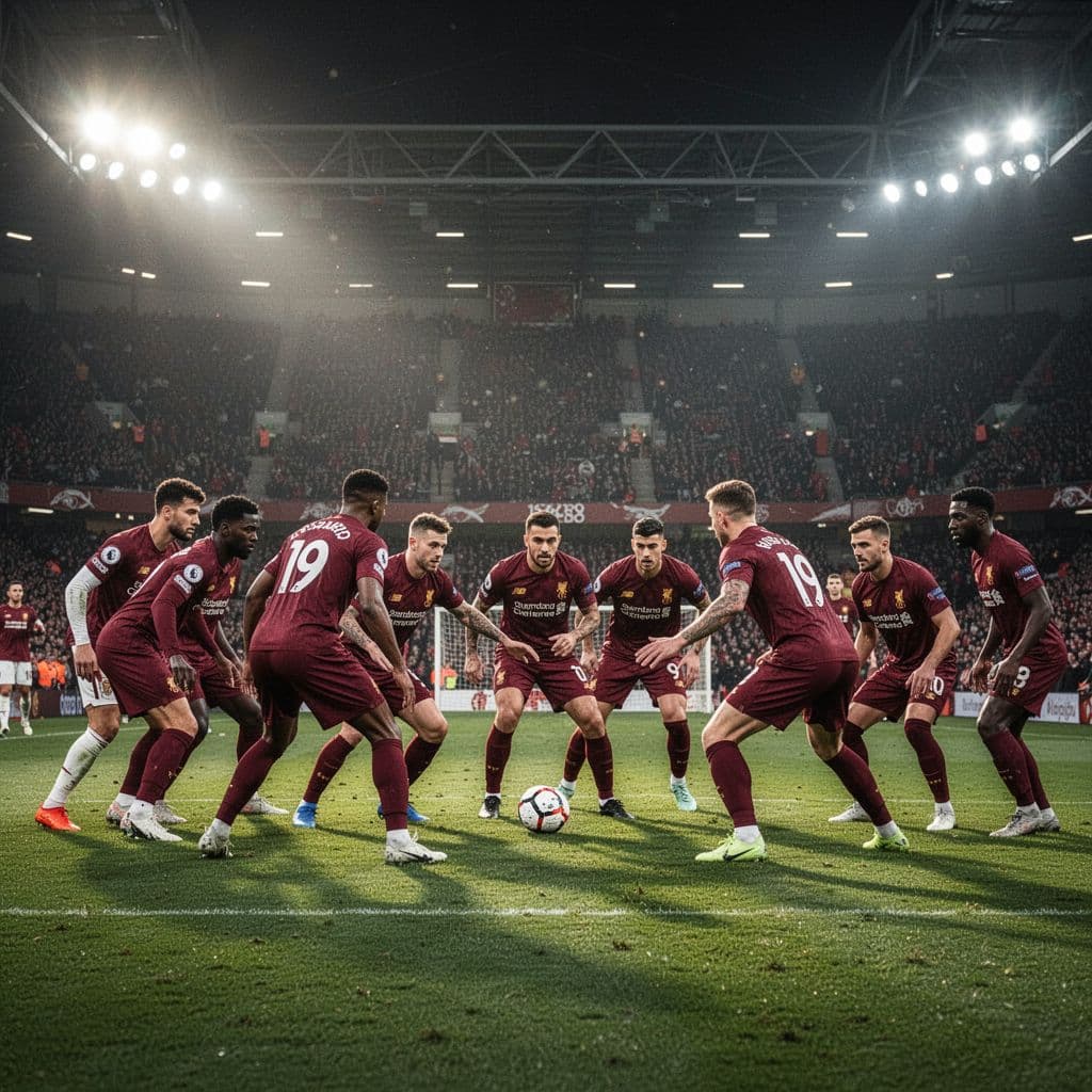 Arsenal football players hold a focused, strategic position on the pitch during a high-stakes match.