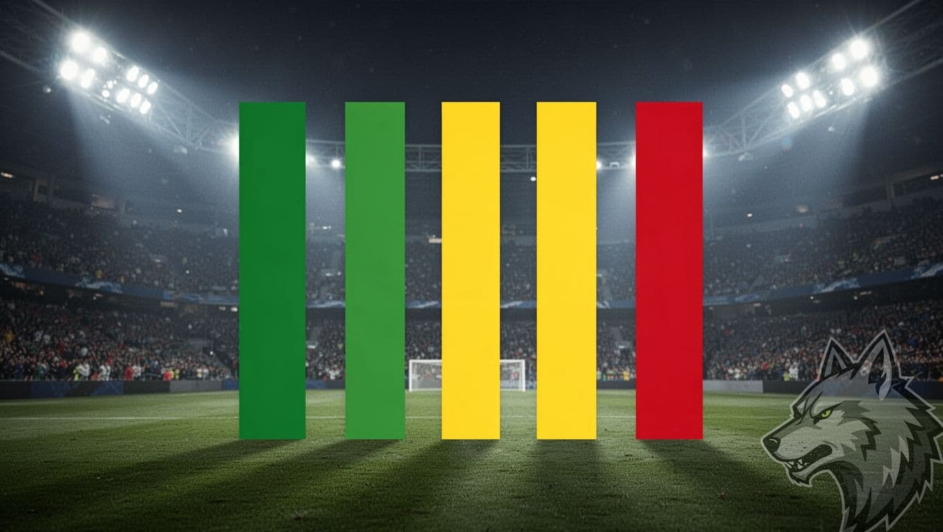 Bar chart shows AS Roma's last five Serie A games: green bars for 2 wins, yellow for 2 draws, red for 1 loss, with subtle wolf logo and stadium lights background.
