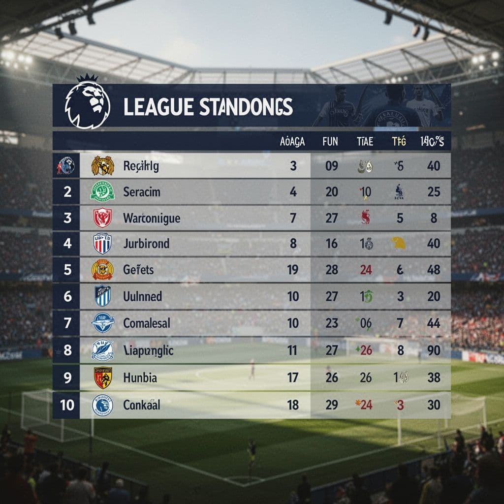 League table graphic positions Barcelona at top with stadium background.