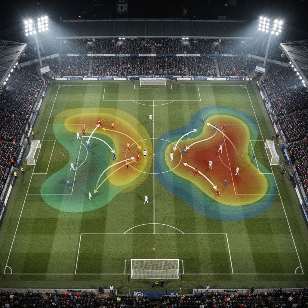 Football pitch heat map shows Barcelona's dominant possession and movement areas against Real Madrid.