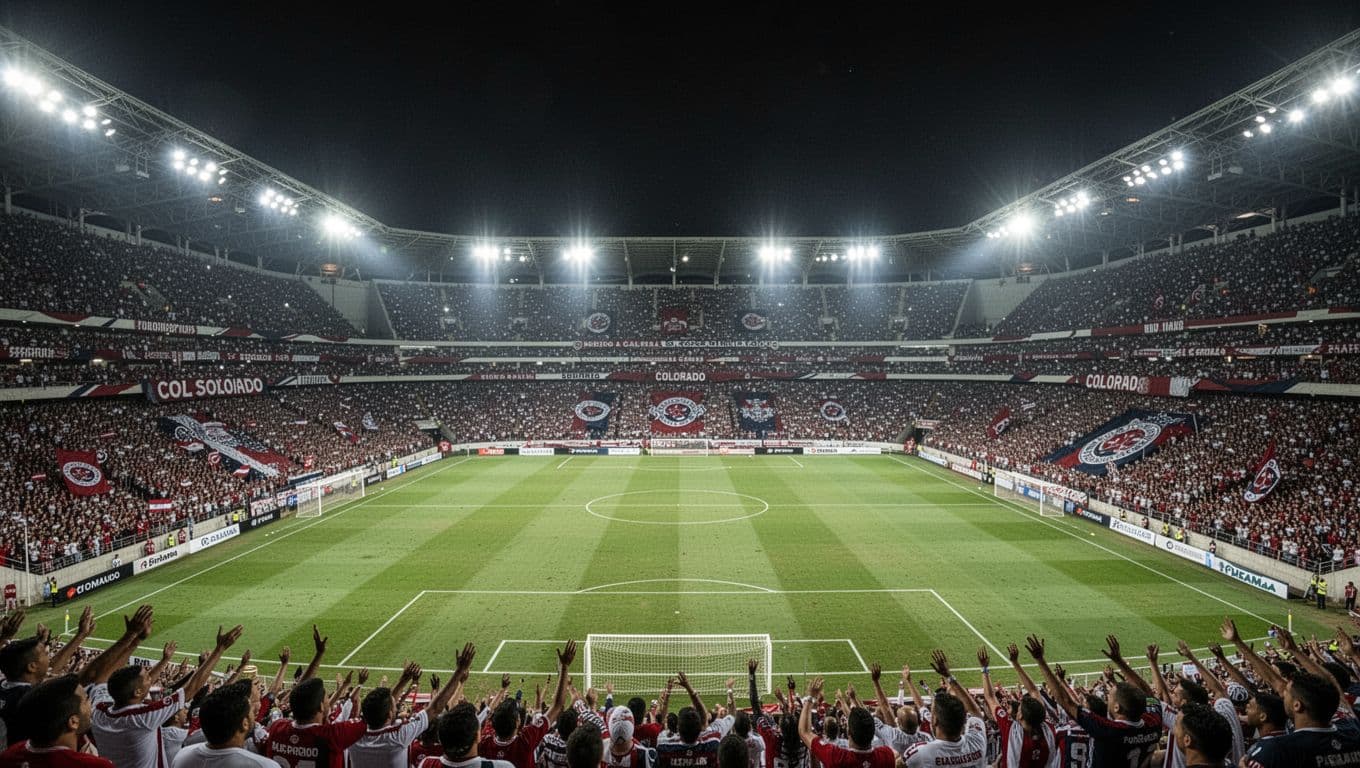 Beira-Rio Stadium at night shows crowded stands under bright floodlights and empty green pitch.