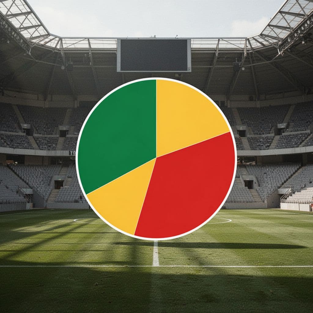 Central pie chart shows Brest's Ligue 1 record with 10 green wins, 8 yellow draws, 12 red losses on stadium scoreboard background.