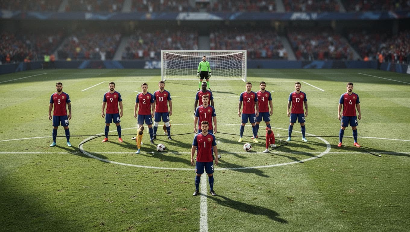 Soccer pitch diagram with 11 Crystal Palace players in red and blue jerseys positioned in 3-4-2-1 formation, blurred stadium background.