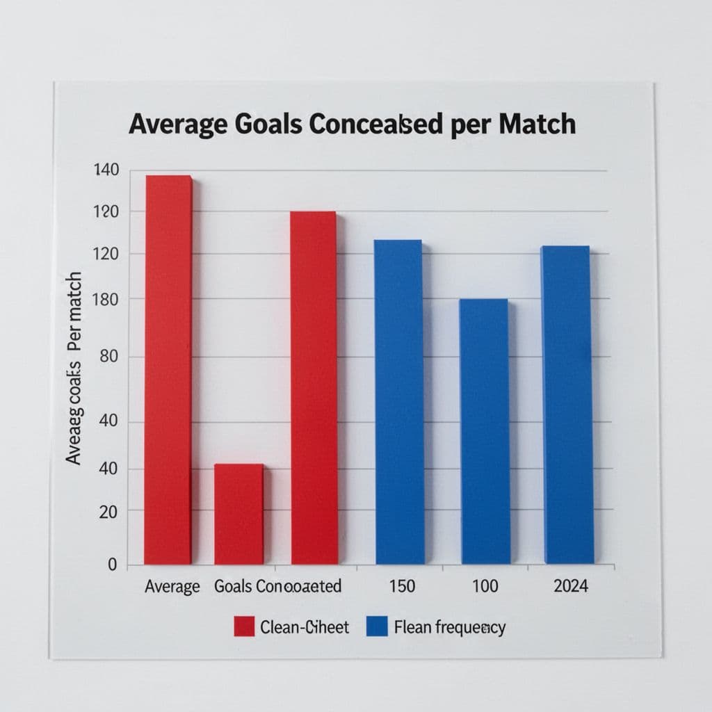 Bar chart displays goals conceded per match and clean sheets for Crystal Palace in red-blue bars on white background.