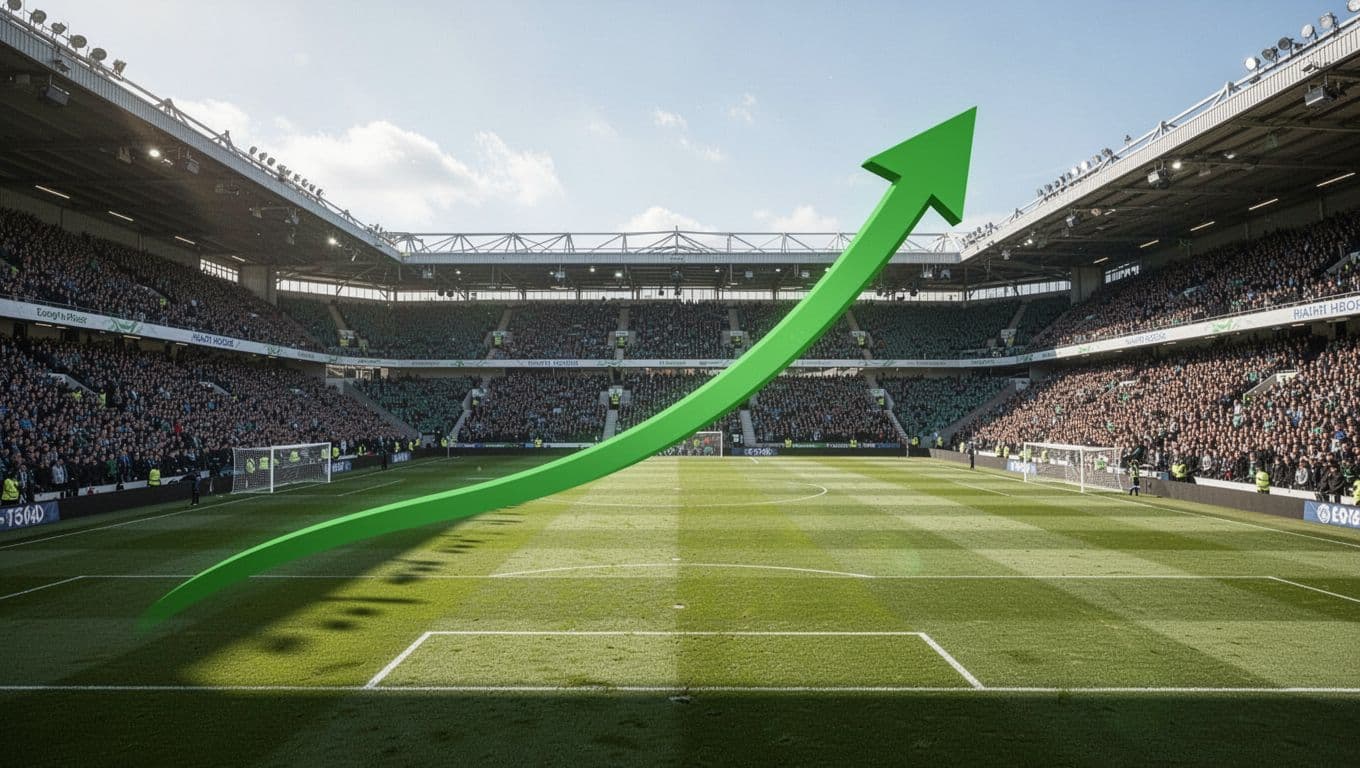 Infographic chart shows EC Vitória at 9th in Brazilian Serie A 2026 standings with upward points line graph and green arrow, stadium crowd background.