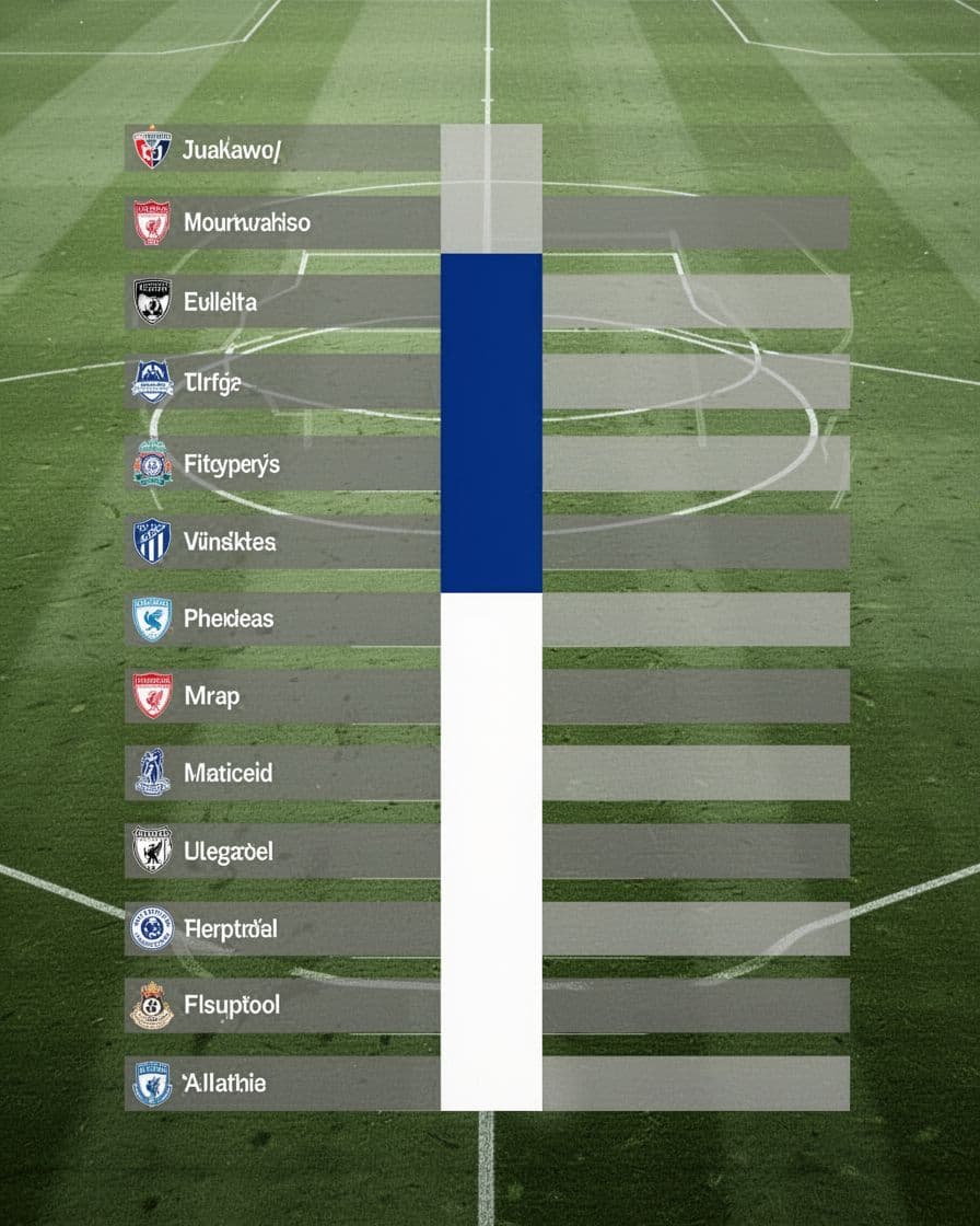 Vertical bar chart of La Liga standings with Espanyol's blue-white bar centered on abstract green field background.