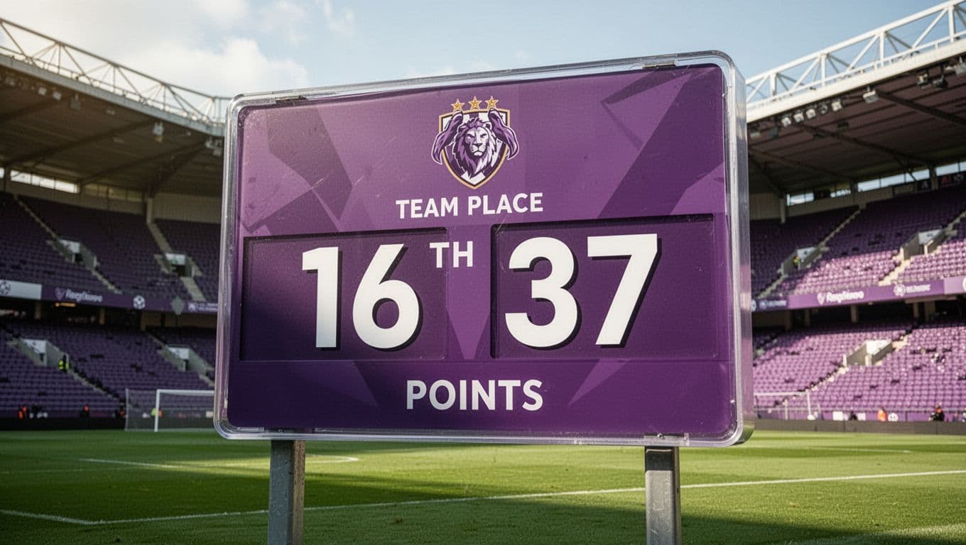 Close-up of Serie A standings table showing Fiorentina at 16th with 37 points on empty stadium board.