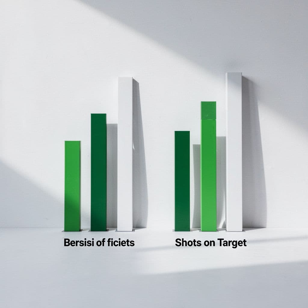 Bar charts compare possession and shots on target between two teams in green and white.