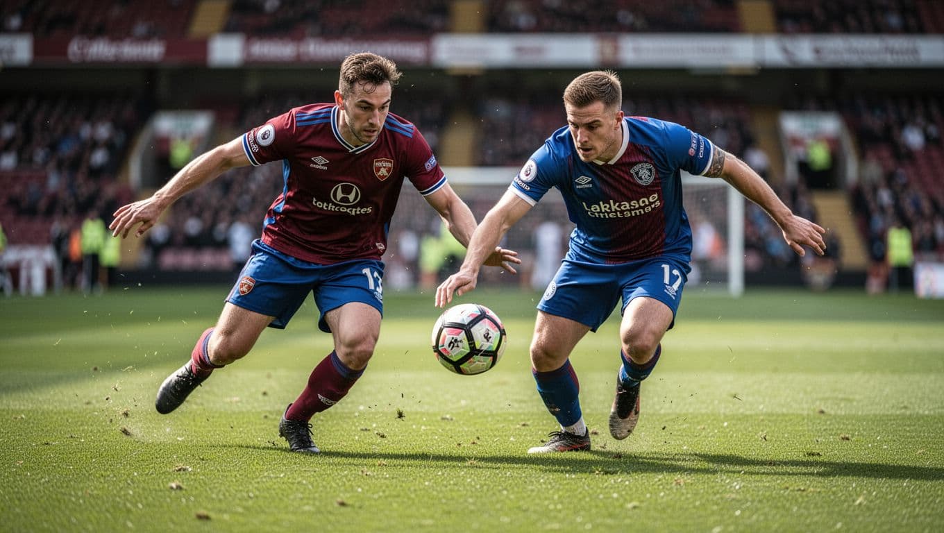 Two football players compete for possession of the ball on a green grass pitch.