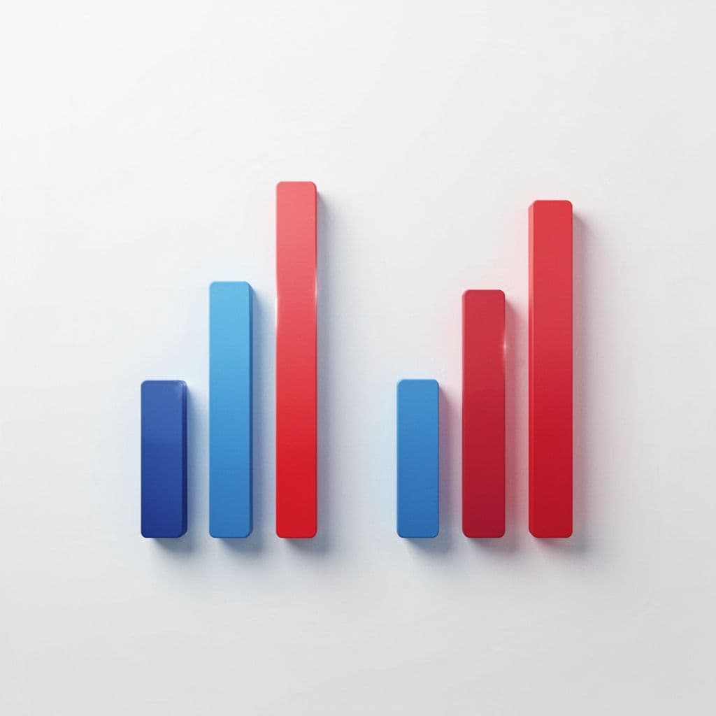 A clean digital interface displays colorful bar charts and numerical data points representing sports metrics. These graphics utilize a balanced palette of soft blue and vibrant red tones for professional clarity.