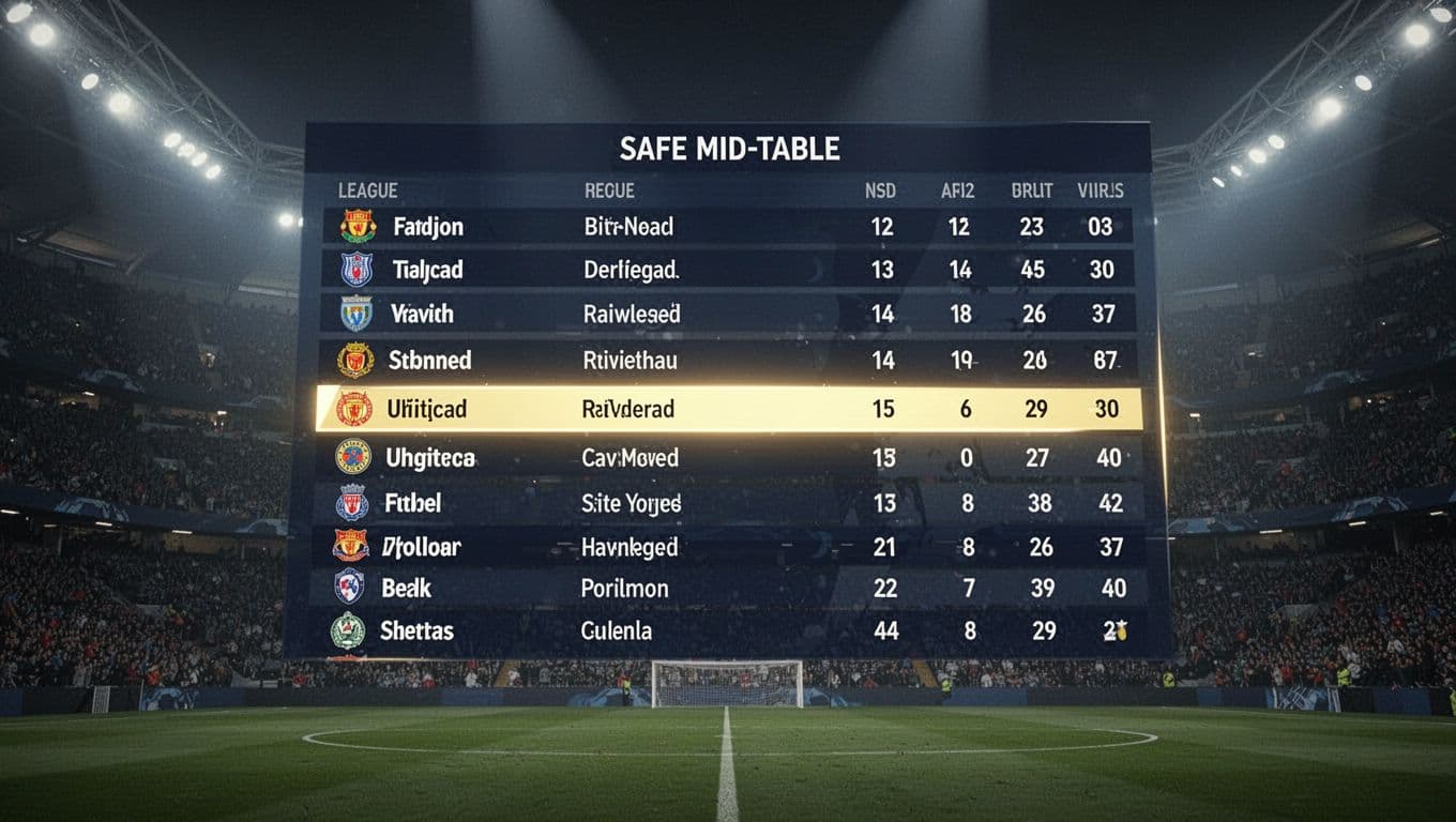 Dim stadium scoreboard shows Serie A table with spotlights on Genoa CFC row in 14th position.