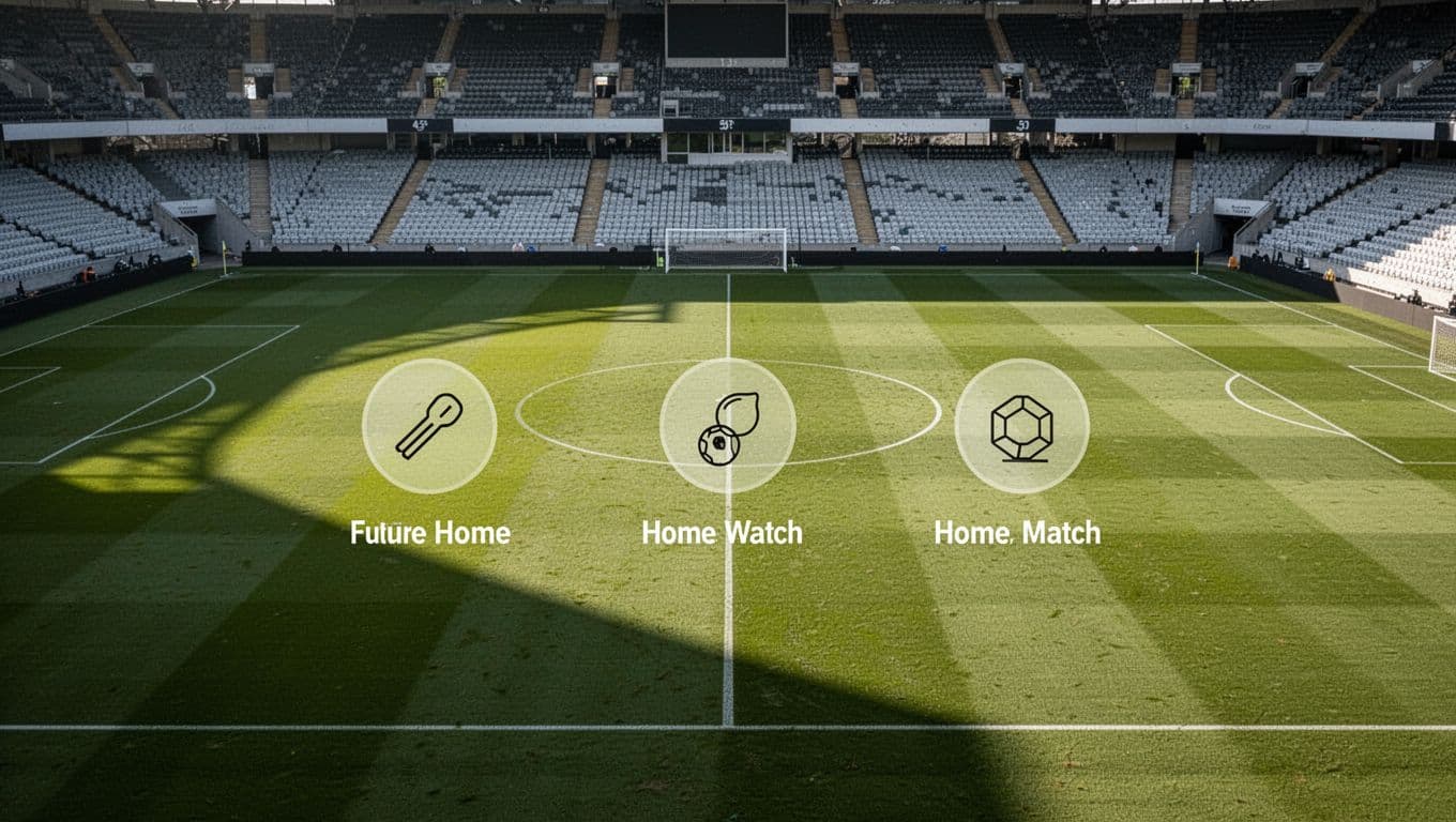 Infographic calendar on football pitch with stadium seats shows icons for Girona FC home matches vs Espanyol on 17th and Villarreal on 24th.
