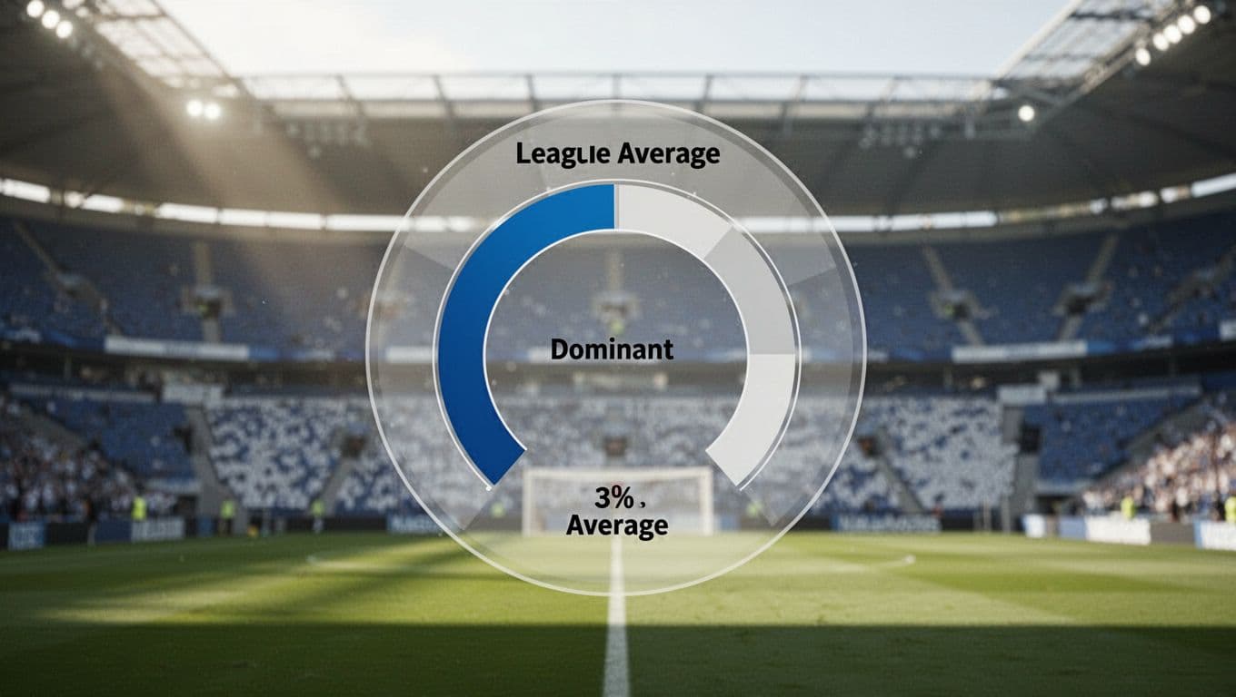 Gauge meter shows Girona FC 59% possession above La Liga 50% average on stadium seating background.