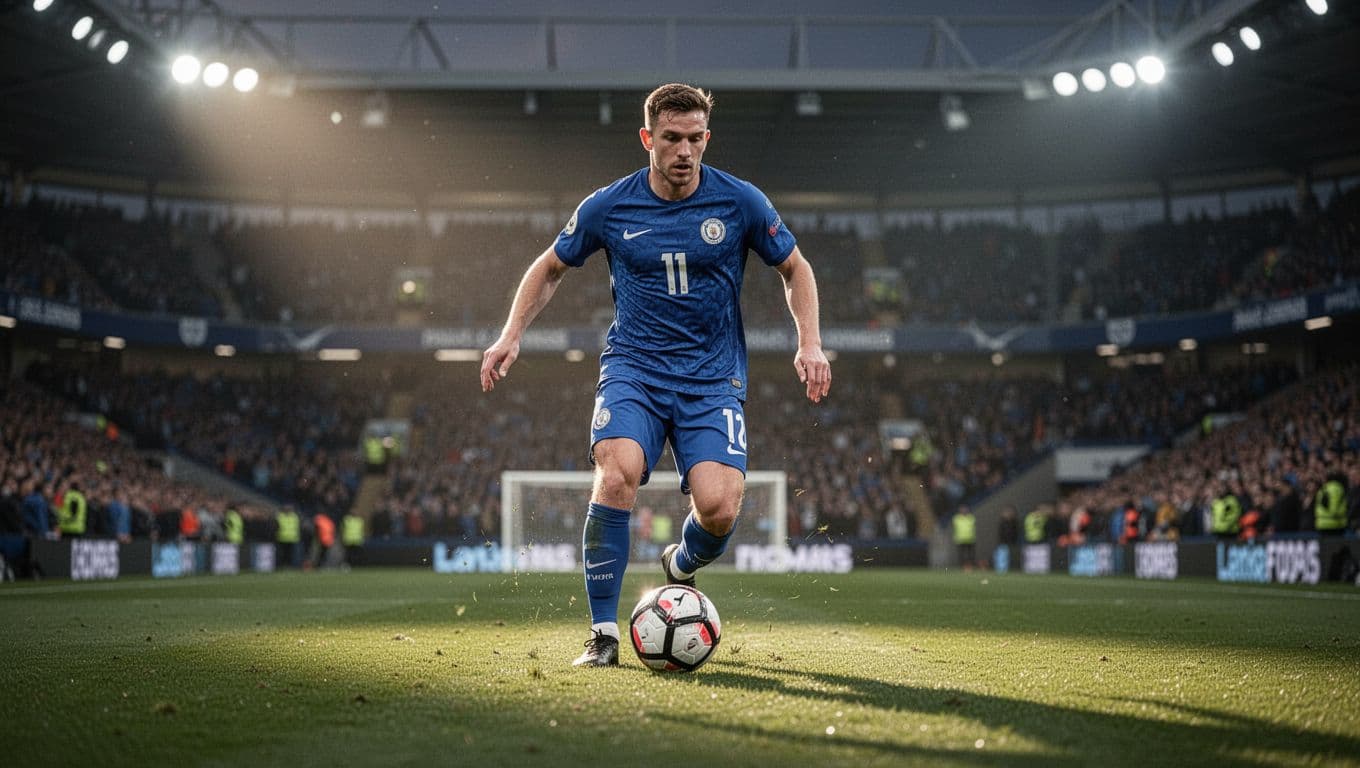 Ilyas Chaira in blue Real Oviedo jersey dribbles ball during midfield transition at Estadio Carlos Tartiere under evening lights.