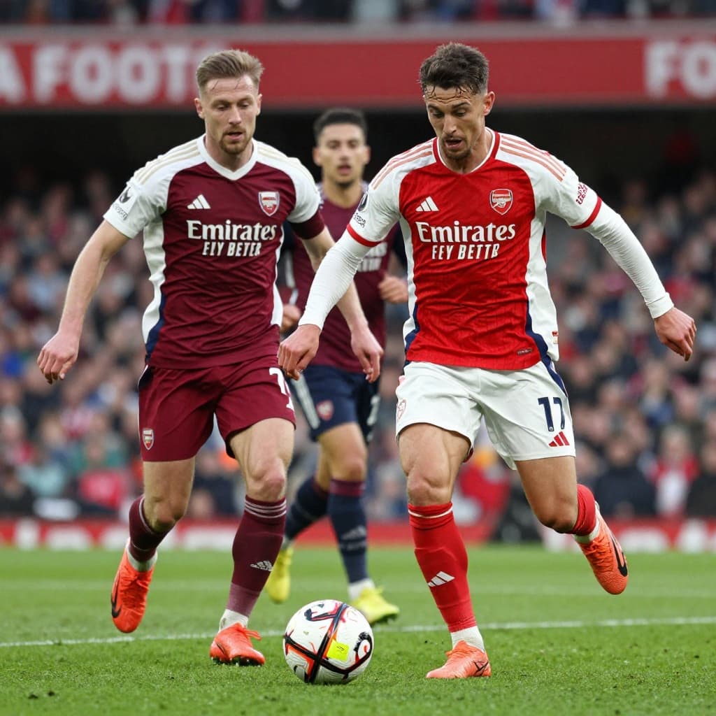 An Arsenal player and a Burnley player compete for ball possession during a fast-paced match.