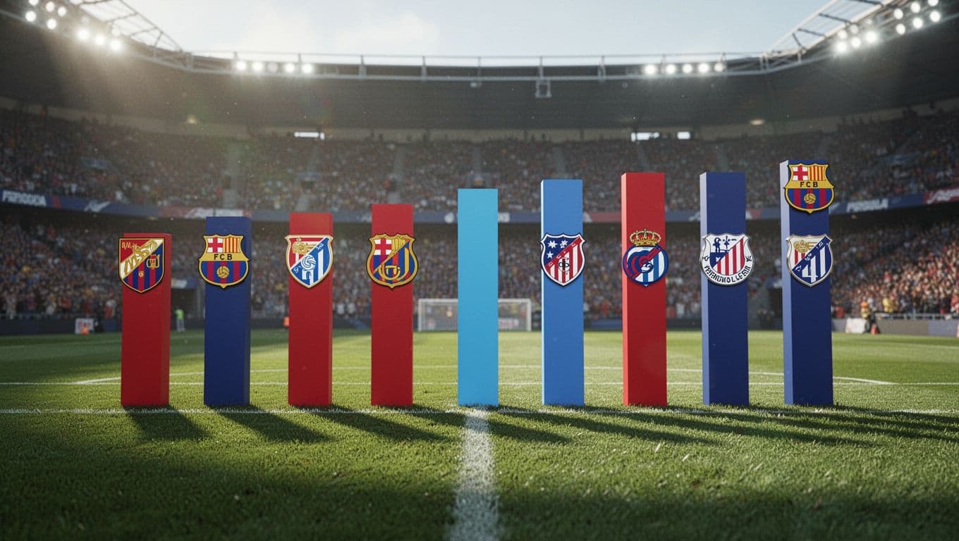 Bar chart of La Liga 2025/26 top 10 standings with Celta de Vigo highlighted sixth at 47 points in sky blue.