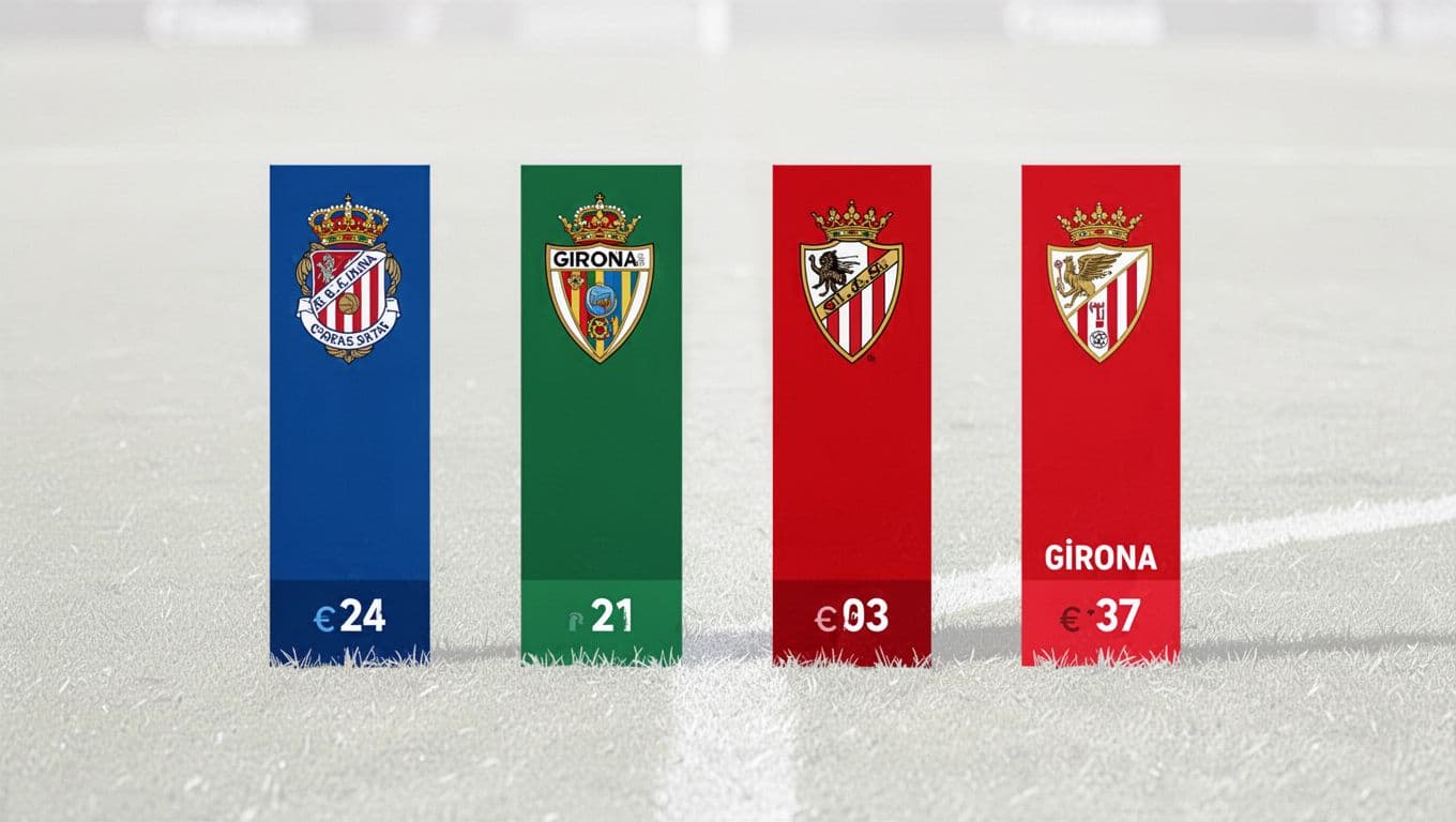 Bar graph shows goal differences for teams 15th to 18th, Girona FC at -15 in red.