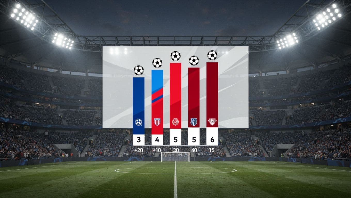 Clean infographic shows top 5 and bottom 5 LaLiga 2025/26 standings after 34 matches, Barcelona 1st at 88 points in blue-red, Alaves 18th at 36 in blue-white.