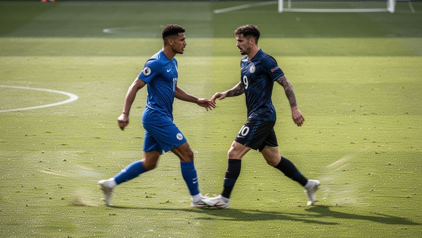 Lazio player in blue jersey and Inter player in black-blue jerseys clash in midfield on Stadio Olimpico pitch.