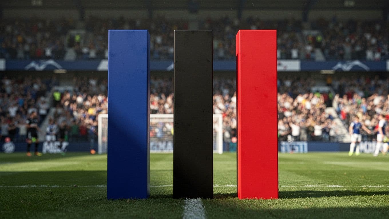 Blue and black bar chart displays Madura United's win, draw, and loss record with blurred stadium crowd in background.