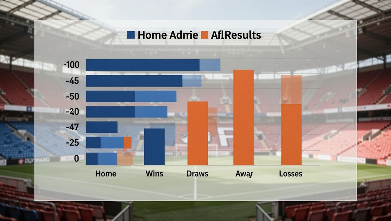 Split bar chart with blue home bars and orange away bars for Metz wins, draws, losses in Ligue 1 on faint stadium background.