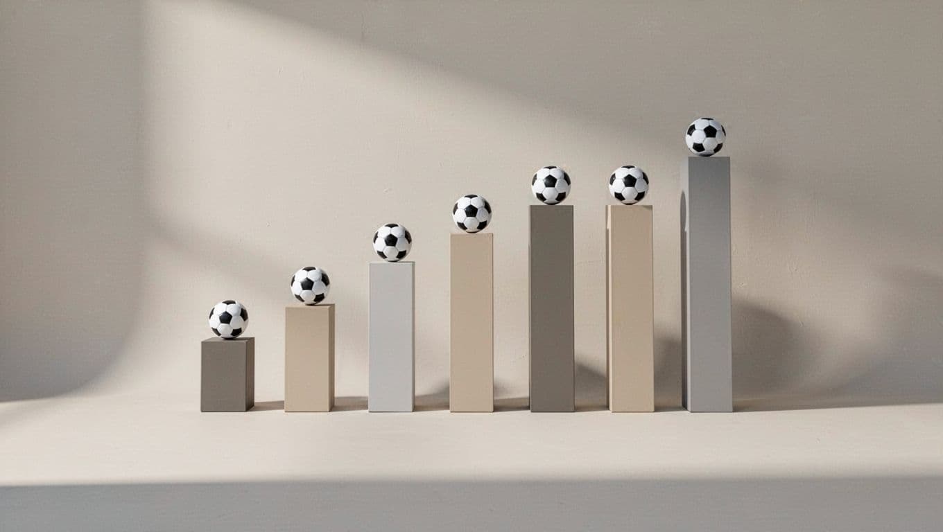 Simple bar graph snippet showing a team's mid-table position with soccer ball icons in neutral colors.
