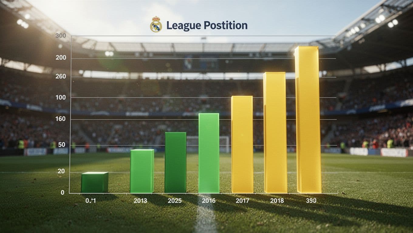 Bar chart shows Mirassol FC current 18th place projecting to 12-15th in Brazilian Serie A 2026 standings, green-yellow dominant, distant soccer stadium background.