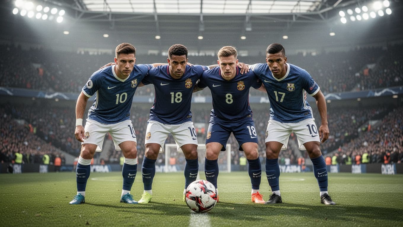 New Zealand football players stand in a dense, side-by-side defensive formation on a green turf pitch. The athletes maintain intense focus while guarding the goal amidst a vibrant stadium environment.