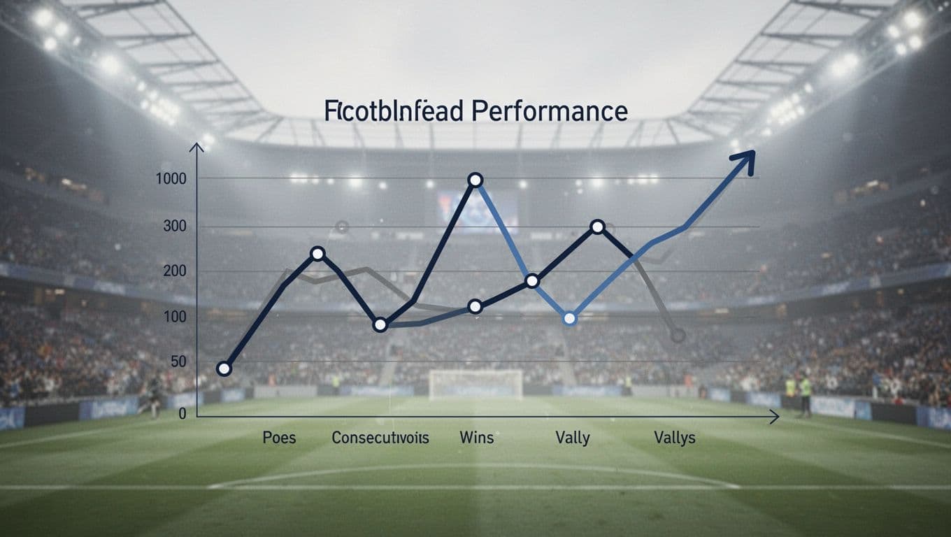 Central line chart shows OGC Nice's performance peaks and valleys with up-down arrows over blurred Allianz Riviera stadium background.